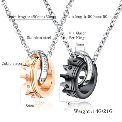 His Queen Her King Titanium Couples Valentine's Day Gift Necklace