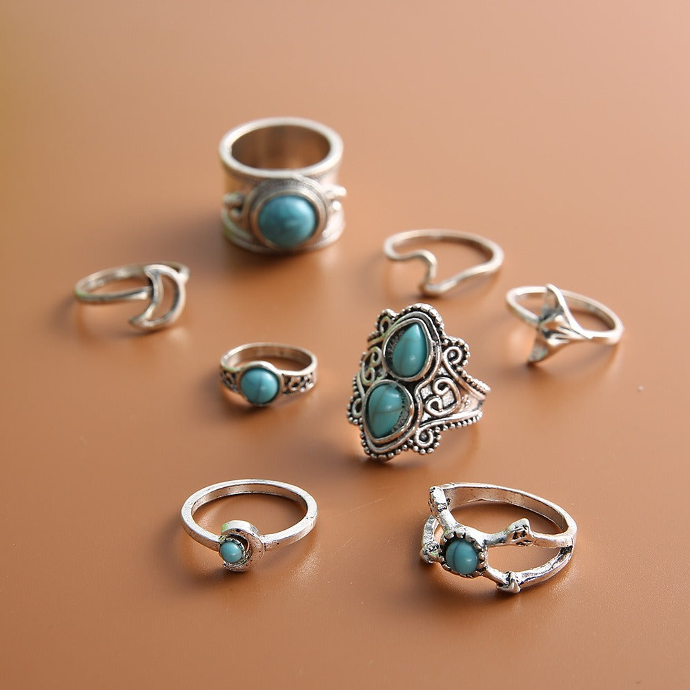 Fashion Diamond Set Turquoise Joint Ring