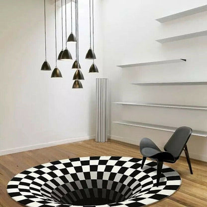 3D Vortex Carpet Black White Grid Bottomless Hole