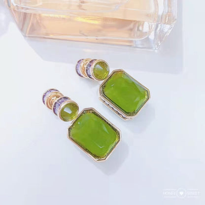 Bilincolor Fashion High Quality Luxury Green Jade Like Stone Earring for Women