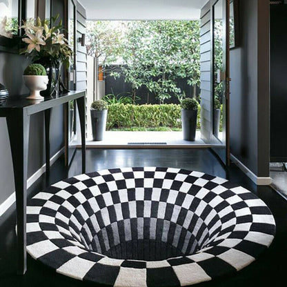 3D Vortex Carpet Black White Grid Bottomless Hole