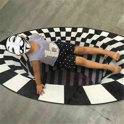 3D Vortex Carpet Black White Grid Bottomless Hole