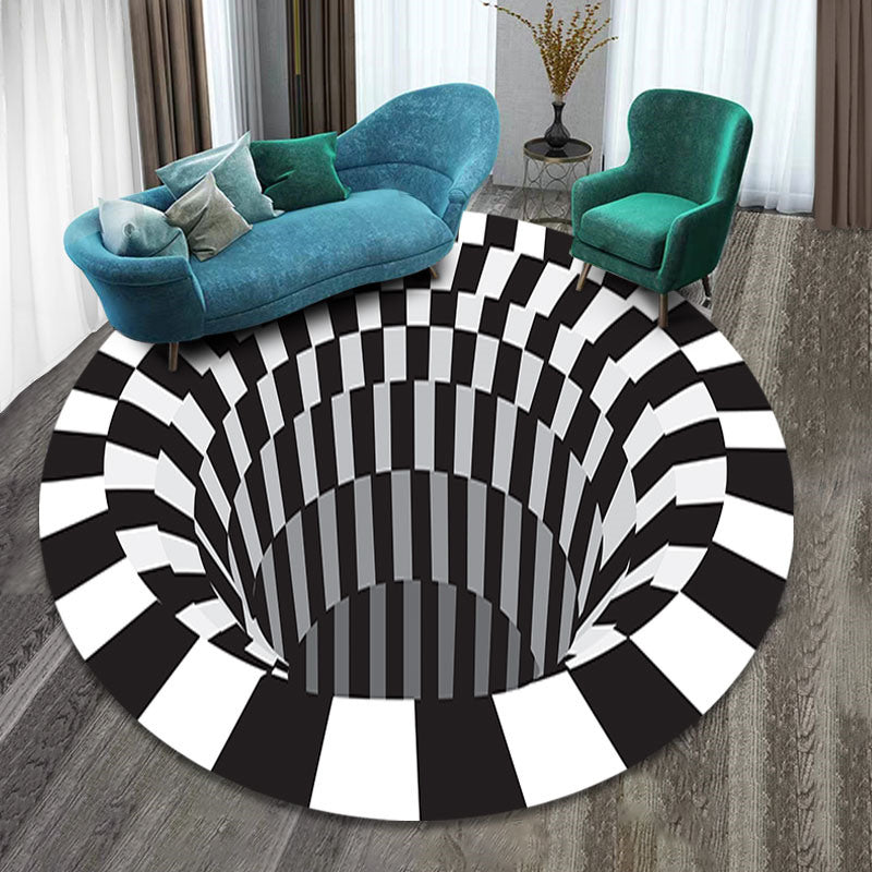 3D Vortex Carpet Black White Grid Bottomless Hole