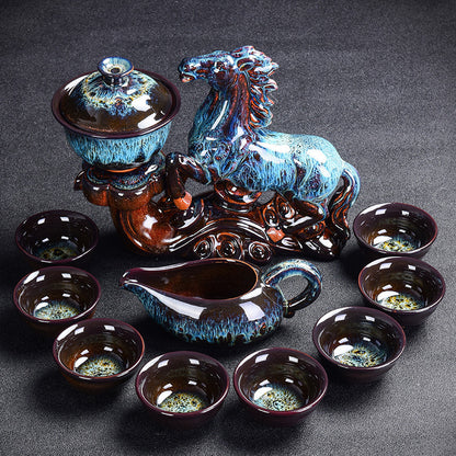 Kiln Stone Mill Lazy Anti-scalding Semi-gilt Silver Tea Set