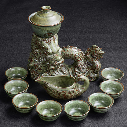 Kiln Stone Mill Lazy Anti-scalding Semi-gilt Silver Tea Set