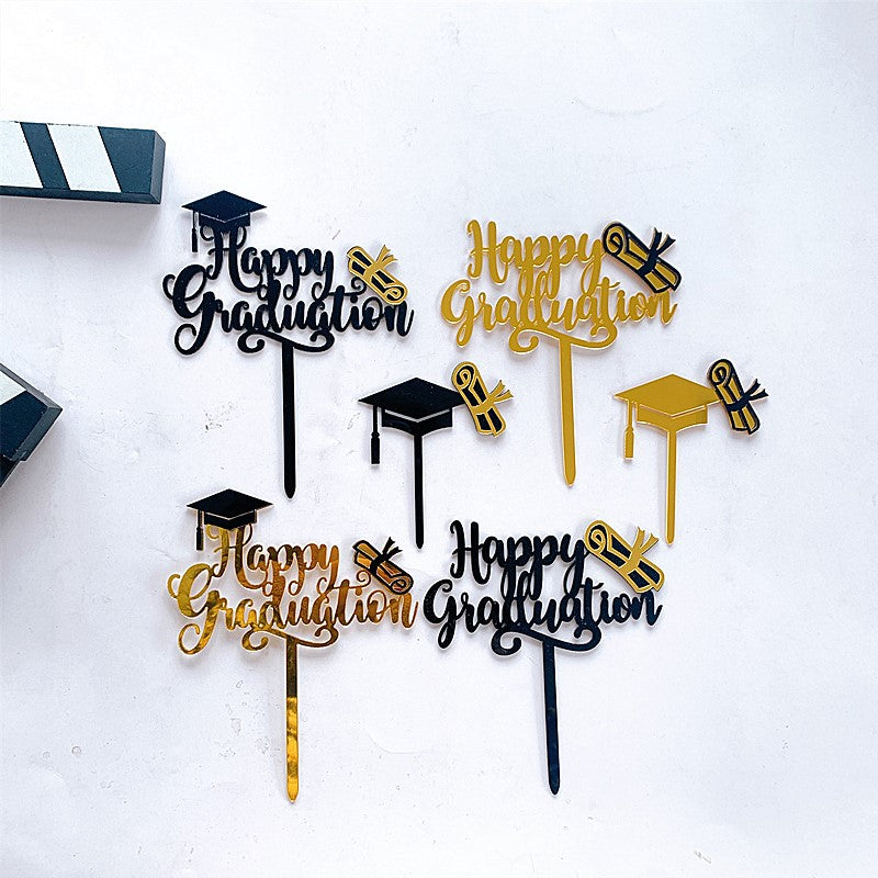 Graduation Party Decor Cake Toppers Acrylic Letter Hats Cake Flags Congrat Grad