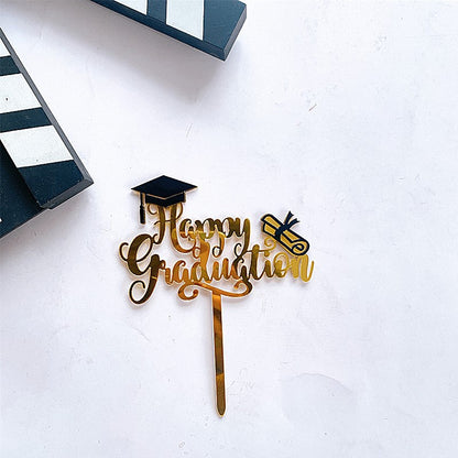 Graduation Party Decor Cake Toppers Acrylic Letter Hats Cake Flags Congrat Grad