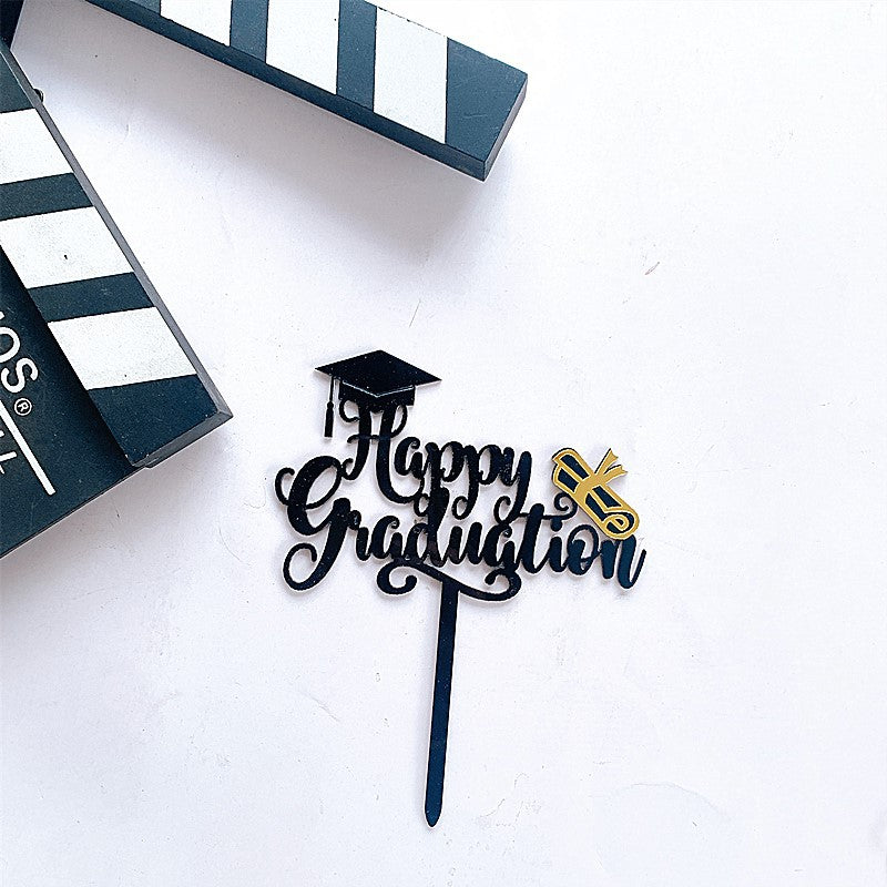 Graduation Party Decor Cake Toppers Acrylic Letter Hats Cake Flags Congrat Grad