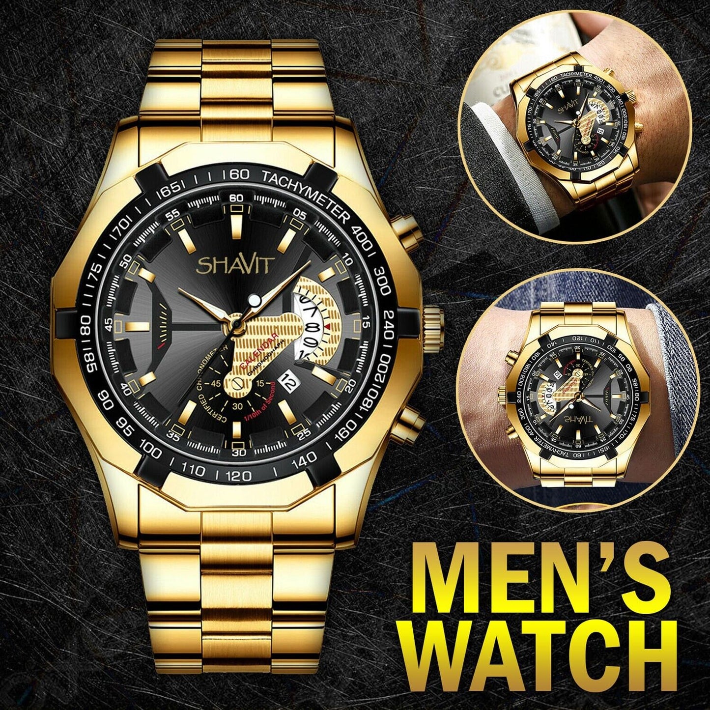 Classic Gold Men Quartz Watch Relojes De Hombre Stainless Steel Business Watches