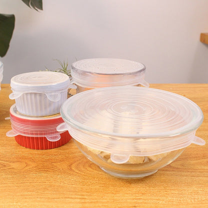 The 6-piece set of multi-functional silicone lid can be stretched to seal the fruit and vegetable lid