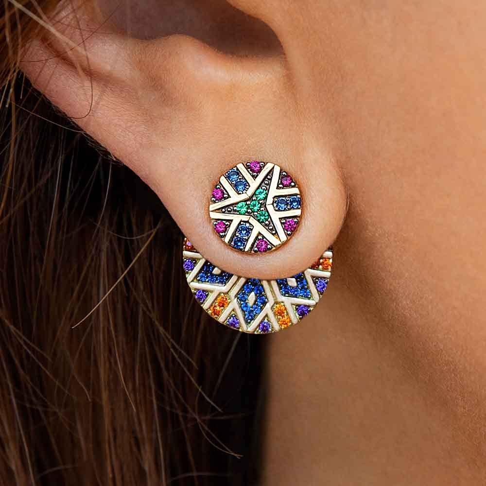 Ethnic style big name asymmetrical round earrings