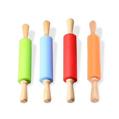 Wooden Handle Silicone Rolling Pin Rolling Pin Roller Flour Pin Small Medium And Large Household Baking Tools And Kitchenware