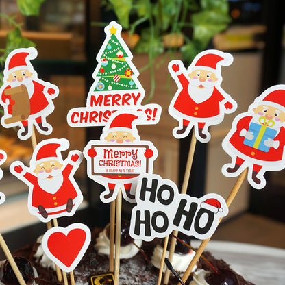 9 Piece Set Of Cartoon Santa Claus Cake Card Decoration