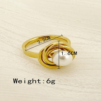 Stainless steel women's niche cold and personalized fashion retro pearl ring