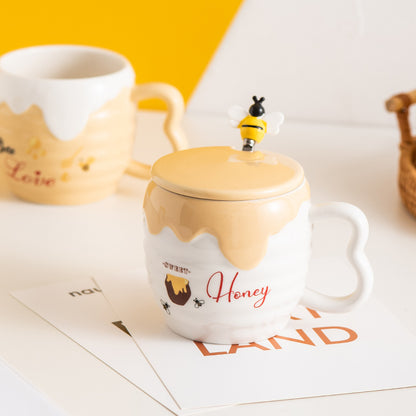 Creative Ceramic Cup With Lid Cartoon Cute Bee Mug