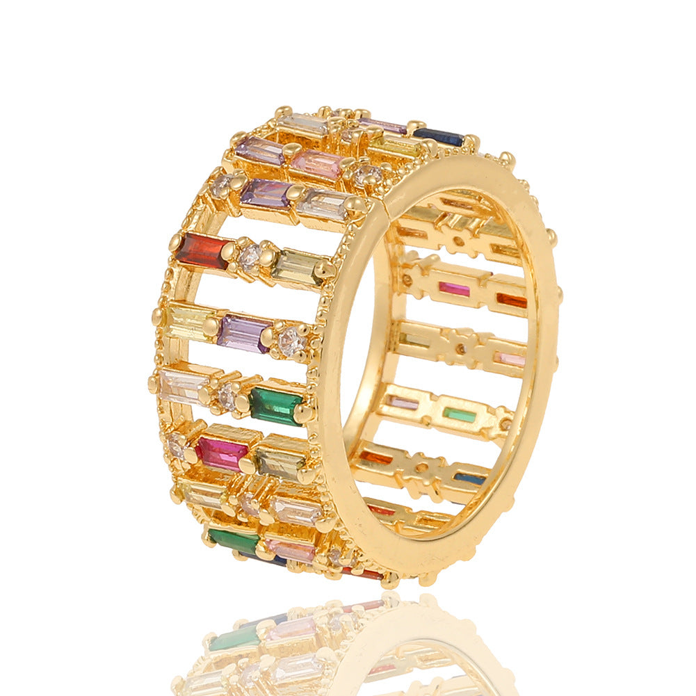 Coloful Rectangular Zircon Prayer Hand Rings