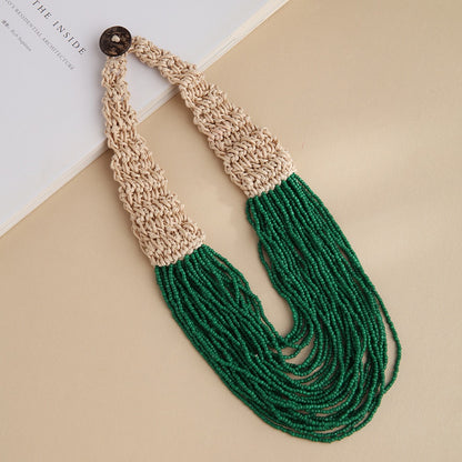 style exaggerated style hand woven 30 layer wax rope rice bead necklace