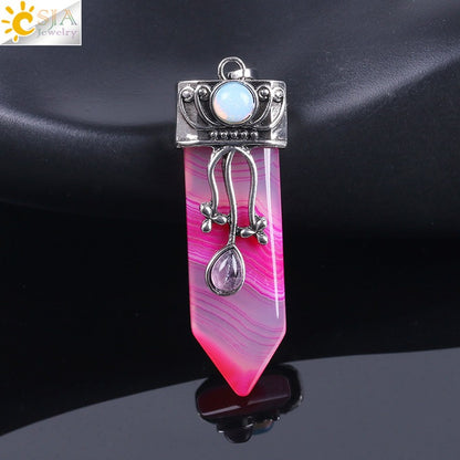 CSJA Vintage Large Natural Stone Sword-Shaped Pendant Jewelry