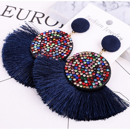 Exaggerated Round Diamond Tassel Earrings