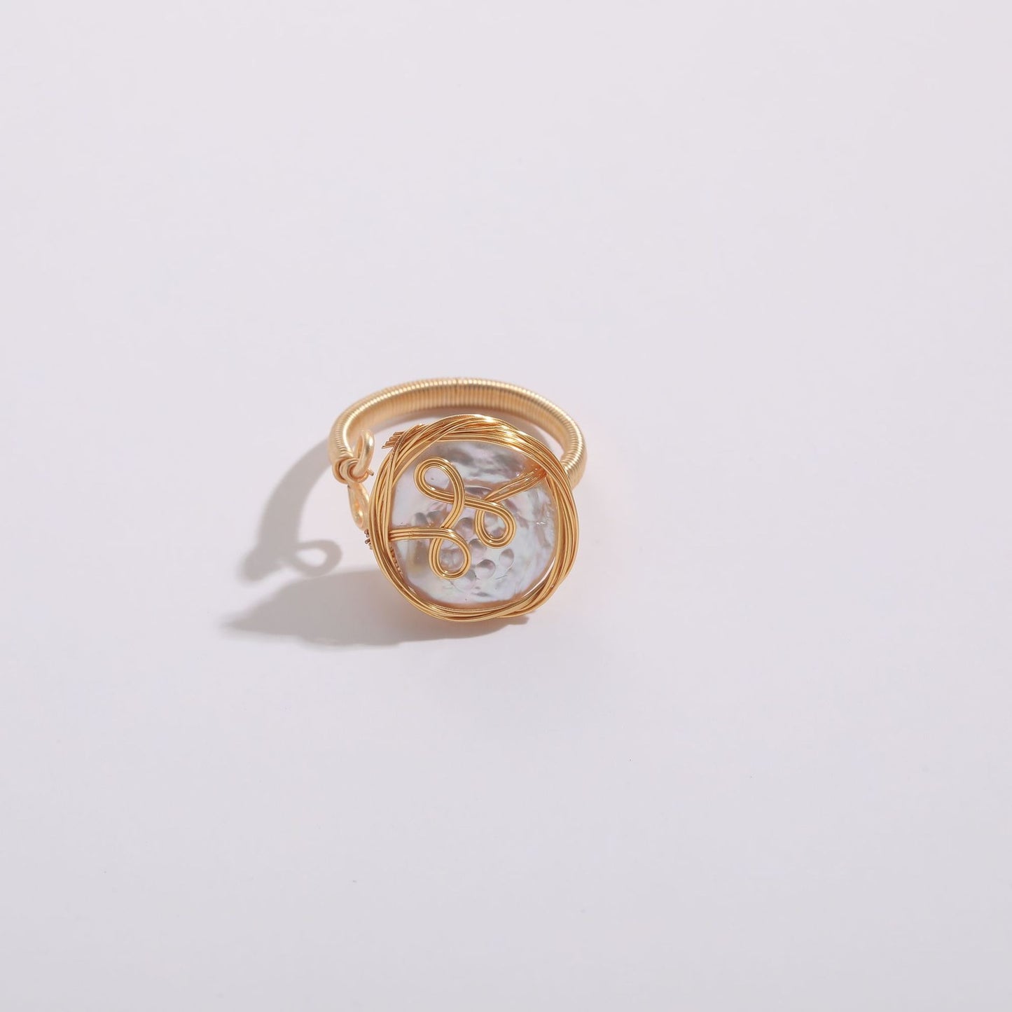 Freshwater Pearl Copper Wire Wrapped Gold Wound Ring