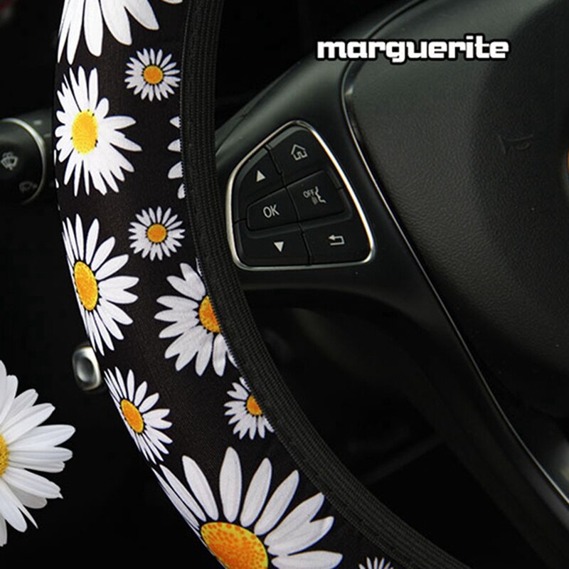 Cute Daisy Flower Car Interior Decoration Knitted Steering Wheel Cover