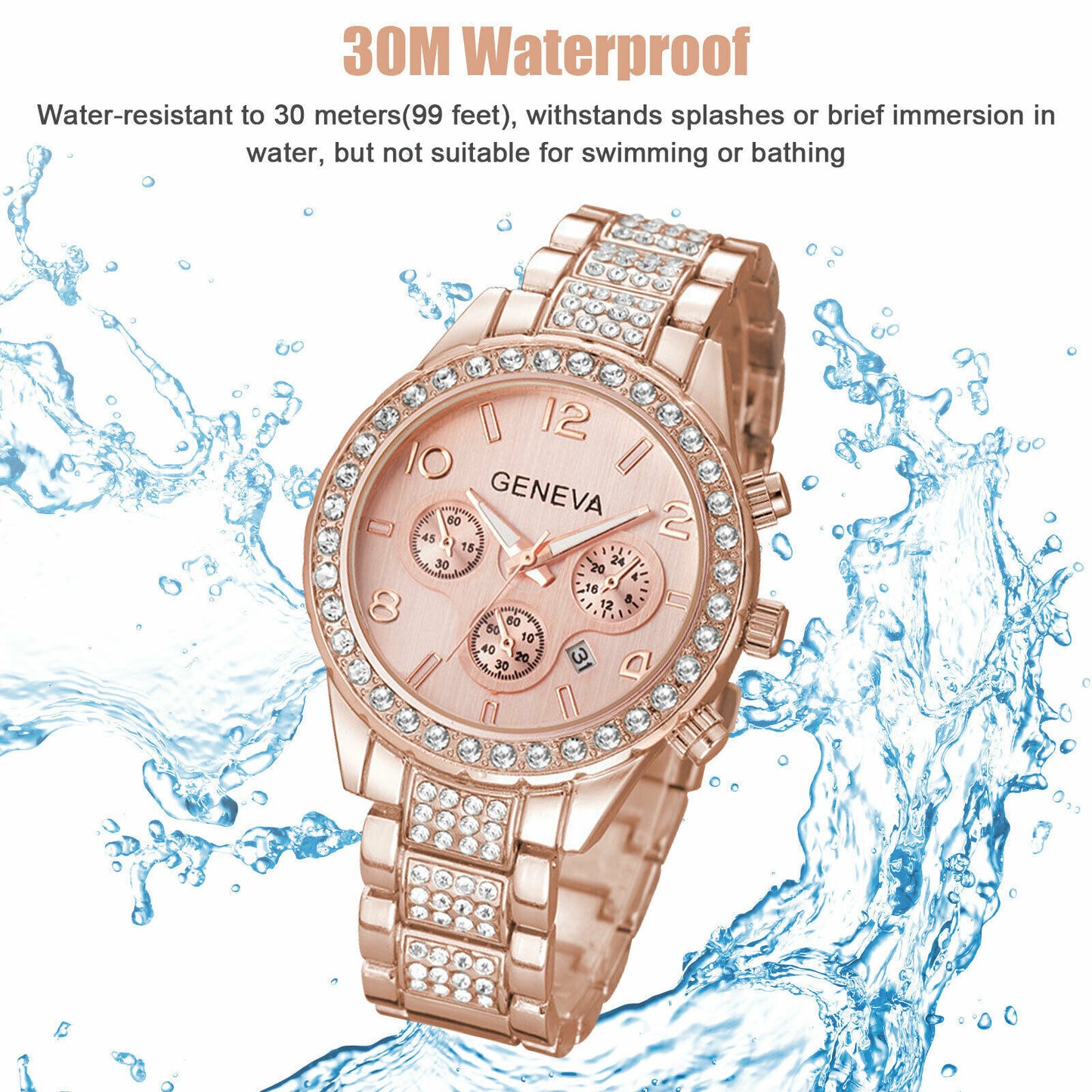 Waterproof Women Luxury Classic Stainless Steel Crystal Quartz Round Wrist Watch