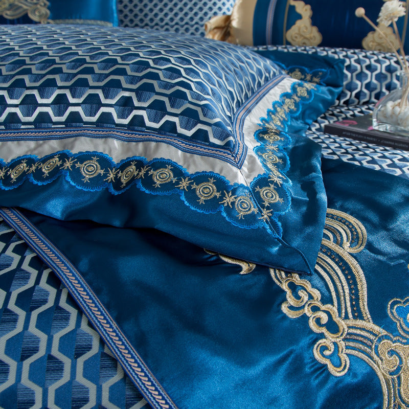 Four-piece embroidered jacquard bed sheet