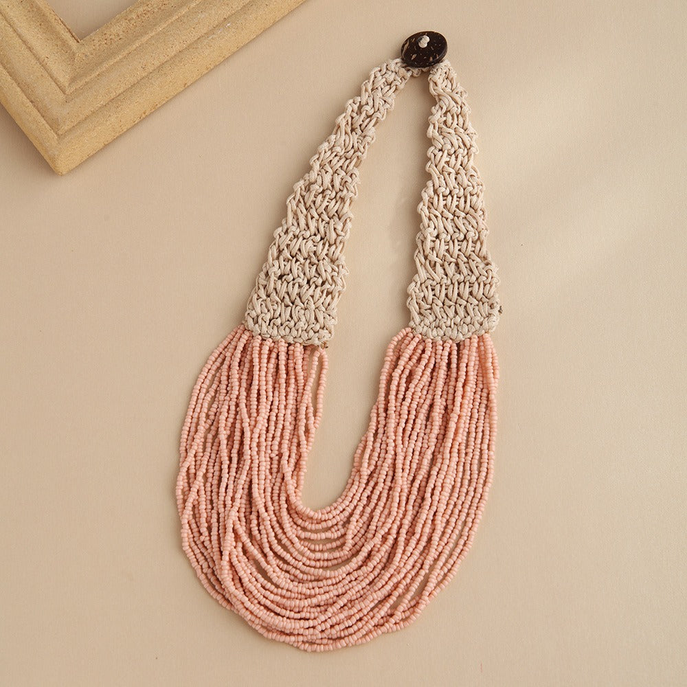 style exaggerated style hand woven 30 layer wax rope rice bead necklace