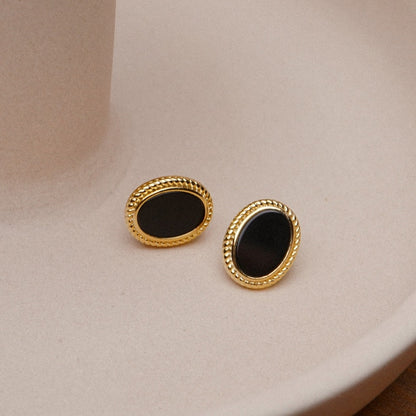 Black Zircons Oval Stud Earrings