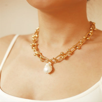 European and American Jewelry Baroque Pearl Necklace Gold