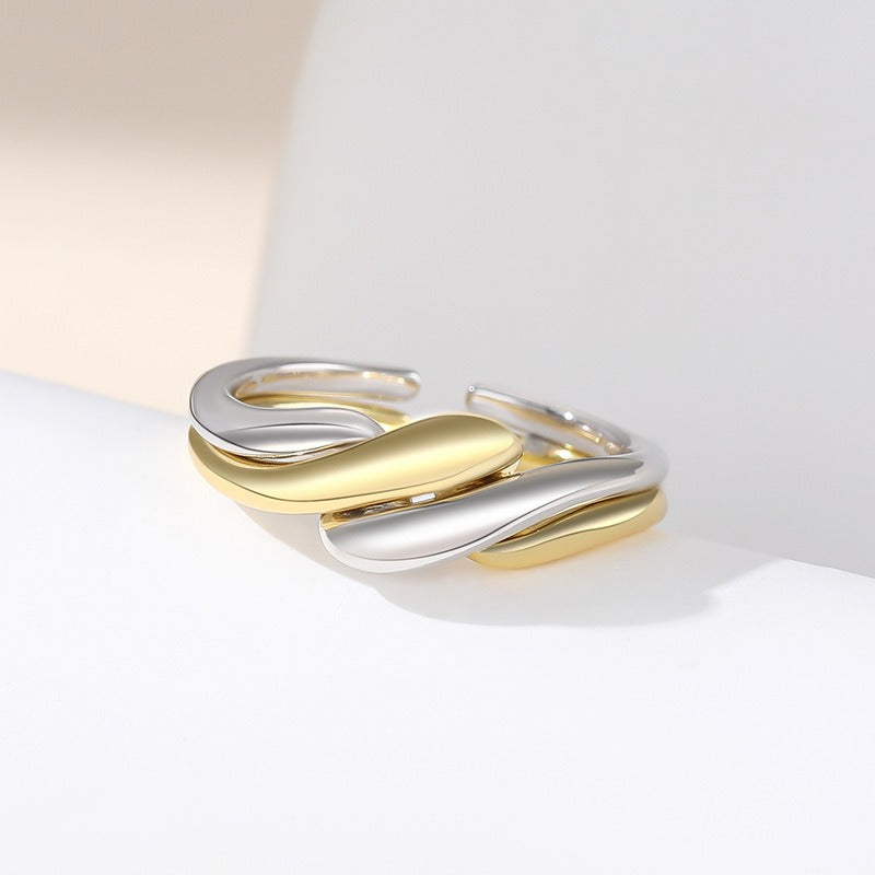 S925 Silver Ring Women's Irregular Water Ripple Open Combination Open Ring ins Simple Style Jewelry