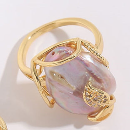 Freshwater Pearl Copper Wire Wrapped Gold Wound Ring