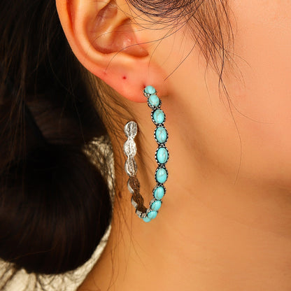 Vintage Western Turquoise Large Circle C-shaped Turquoise Earrings