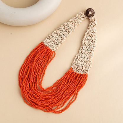 style exaggerated style hand woven 30 layer wax rope rice bead necklace