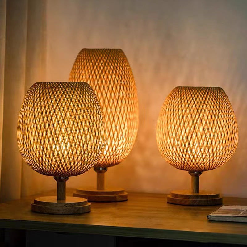 Japanese Zen Style Bamboo Woven Desk Lamp