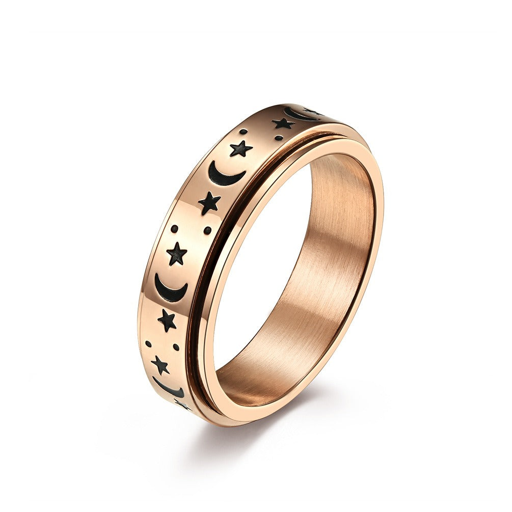 Star Moon Titanium Steel Rotating Glow Ring Decompression Relieve Anxiety Stainless Steel Ring for Men and Women