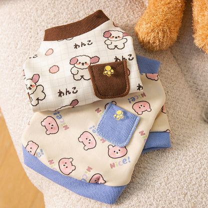 Small Dog Clothes Cute Full Print Fall And Winter Bottoming Shirt Cats Warm Sweatshirt Pet Small Dog Clothing