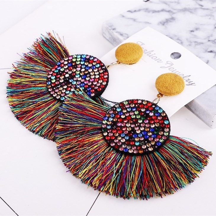 Exaggerated Round Diamond Tassel Earrings