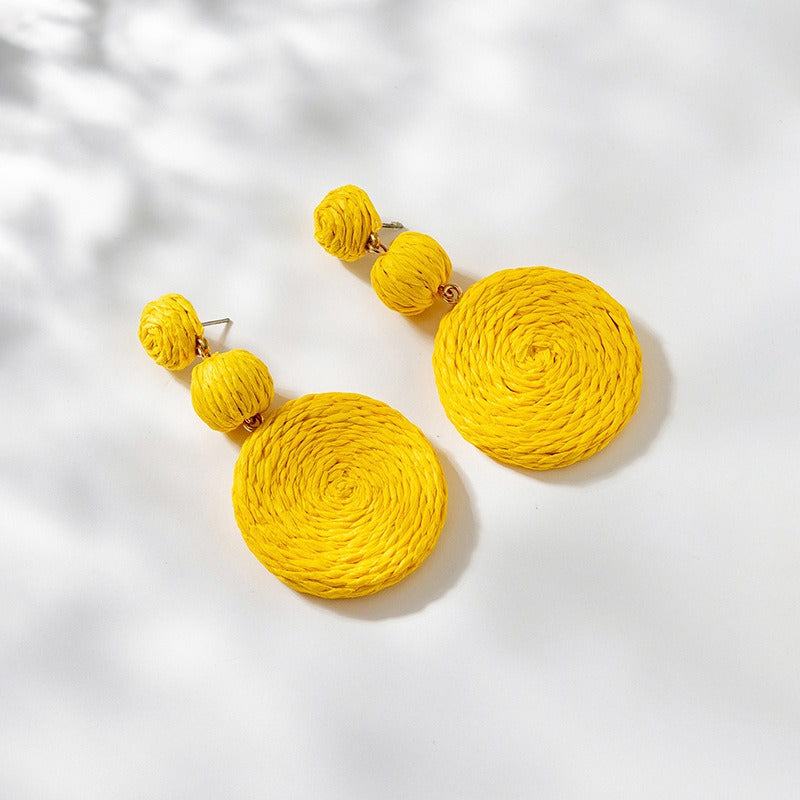 Beautiful Yellow Woven Lafite Earrings for Tourism and Vacation