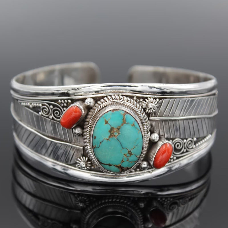 Bohemian Natural Turquoise Open Bracelet Antique Pattern Bracelet Bracelet Children