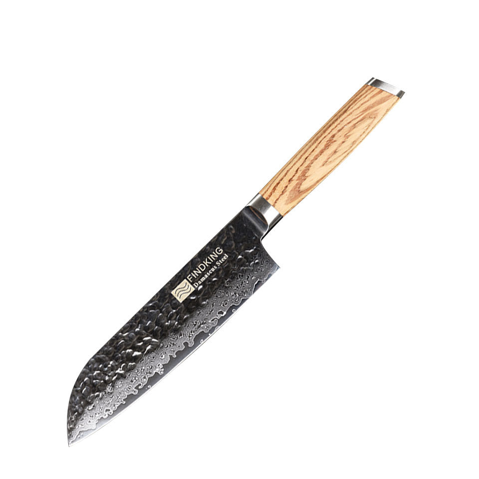 Wooden Damascus Kitchen Knife 7 Inch Japanese Slicing Knife Hammer Pattern Fish Fillet Knife Sharp Multi-purpose Knife