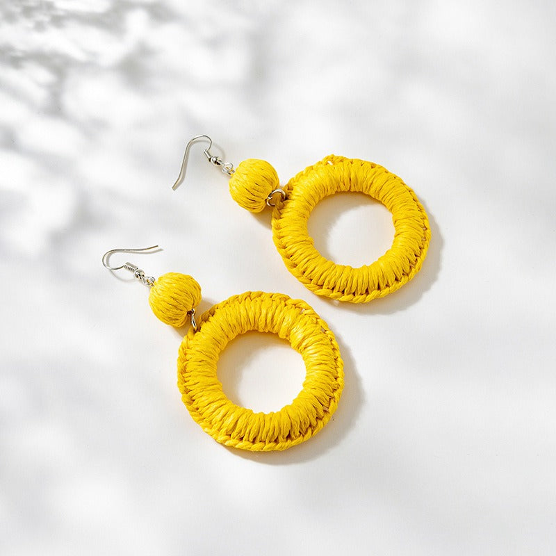 Beautiful Yellow Woven Lafite Earrings for Tourism and Vacation