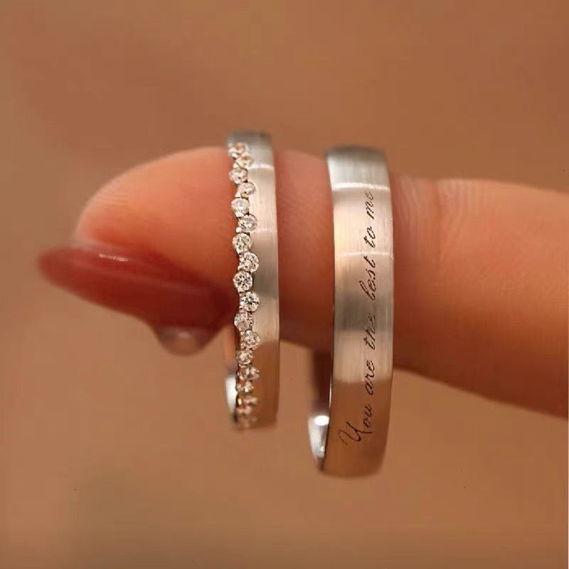 S925 Silver Couple Rings For Men And Women a Pair Of Touch Of Heart Fashion English Letters Ring Opening Adjustable