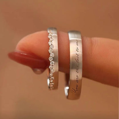 S925 Silver Couple Rings For Men And Women a Pair Of Touch Of Heart Fashion English Letters Ring Opening Adjustable