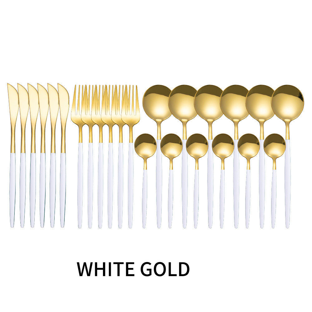 Stainless Steel Tableware 24 Sets Of Forks And Spoons Western Food Portuguese Knife, Fork And Spoon Set Golden Spoon And Fork