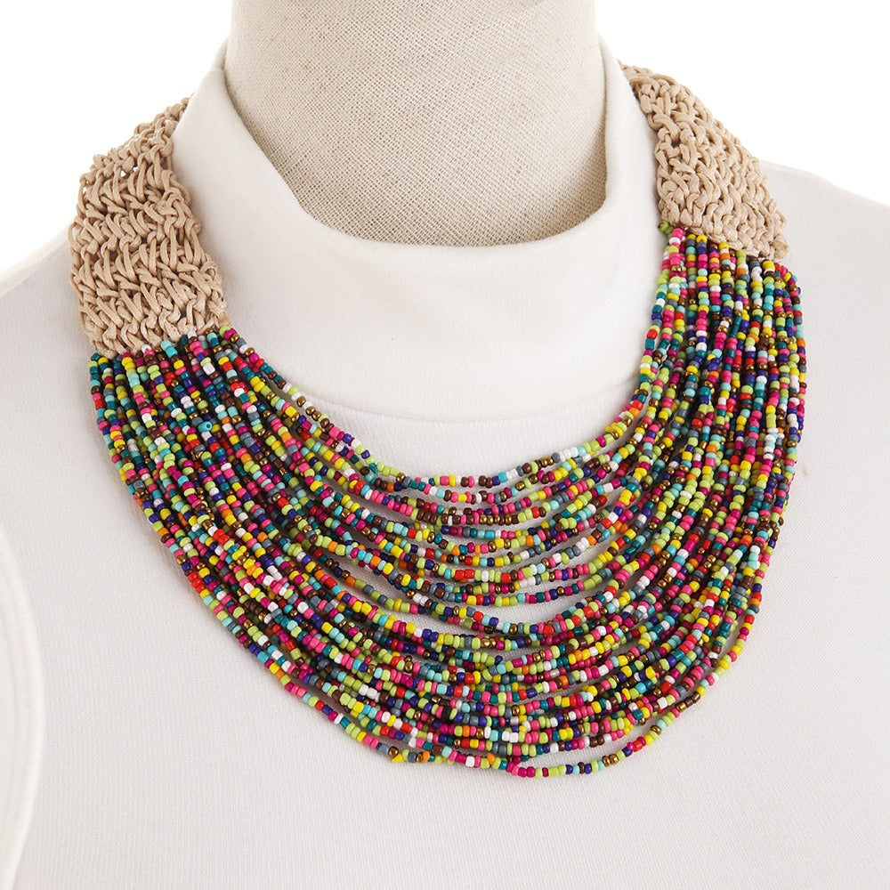 style exaggerated style hand woven 30 layer wax rope rice bead necklace