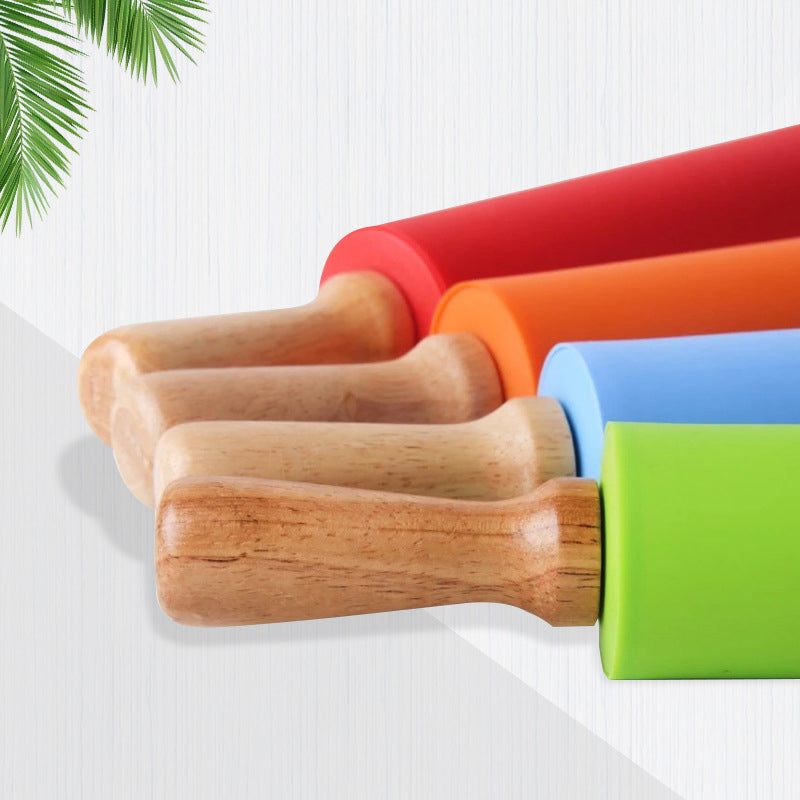 Wooden Handle Silicone Rolling Pin Rolling Pin Roller Flour Pin Small Medium And Large Household Baking Tools And Kitchenware