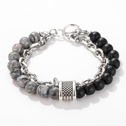 Fashion Punk Style Frosted Stone Chain Combination Geometric Men's Bracelet