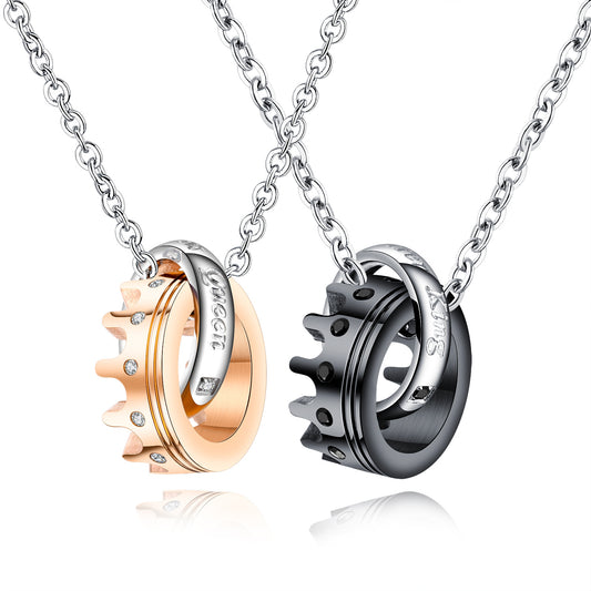 His Queen Her King Titanium Couples Valentine's Day Gift Necklace