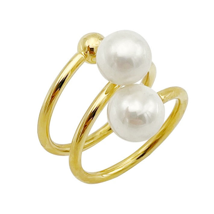 Stainless steel women's niche cold and personalized fashion retro pearl ring